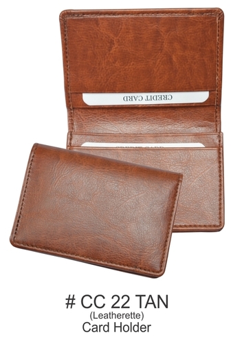 Credit Card Holder in Leatherette - Medium Size, Square Shape, Tan Color | Portable Design for Keeping Credit Cards, Cash, and ATMs