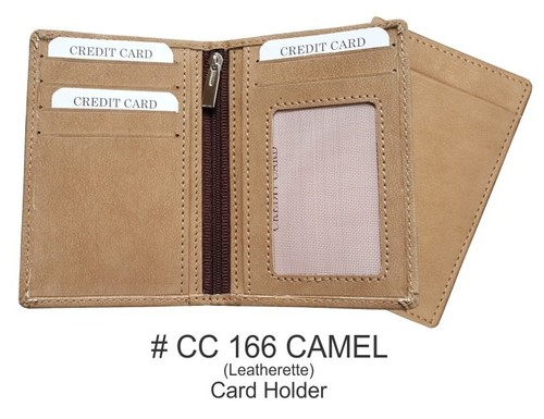 Leatherette Credit Card Holder - Medium Size, Camel Color | Handy Design, Customizable Logo, Ideal for Carrying Credit Cards and Cash