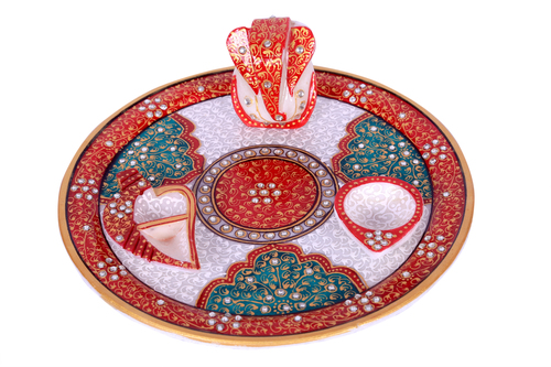 Antique Marble Ganesh Pooja Thali 6"
