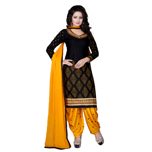 DESIGNER SALWAR SUIT - Cotton, Free Size Up To 42", Black, Chiffon Dupatta | Embroidery Work, Comfortable Fit, Party Wear