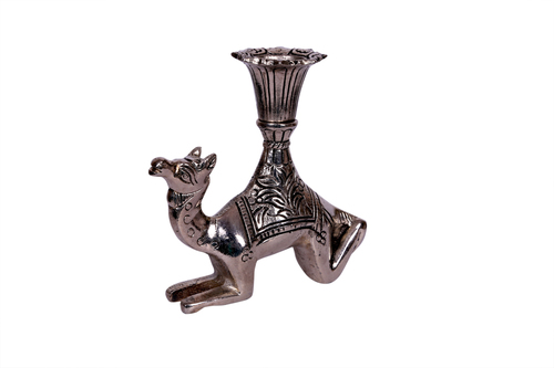 Antique Black Metal Camel Candle Stand