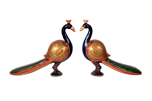 Wood Antique Standing Painting Peacock