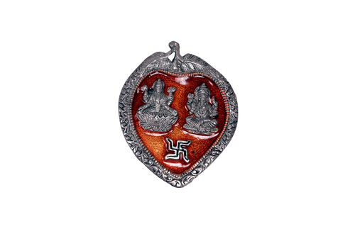 Unique Black Metal Leaf with Laxmi-Ganesh