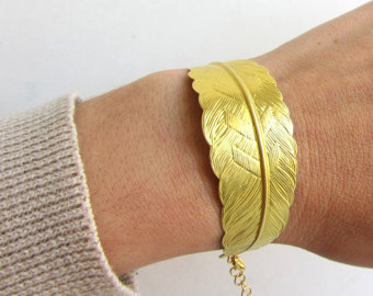 Brown Agate Slice Gold Plated Brass Cuff Bracelet