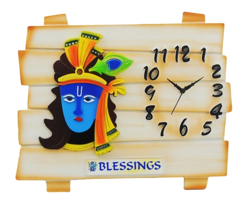 Fancy Wall Clock - Plastic Material, Contemporary Shape, White Krishna Figurine Design | Ideal for Living Room and Bedroom, Unisex Decorative Timepiece