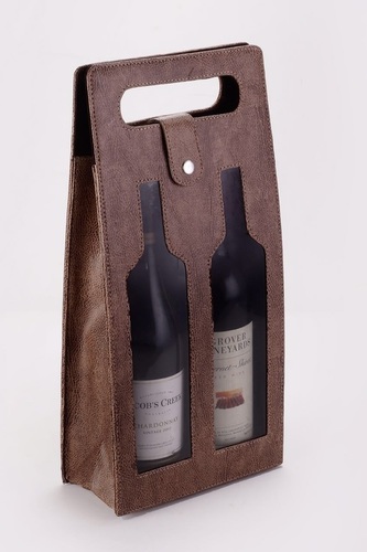 Double Wine Bottle Holder - Leatherette, Medium Size, Cherry Color | Handy Rectangle Design for Convenient Wine Bottle Storage