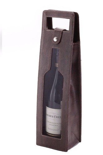 Single Wine Bottle Holder - Leatherette, Medium Size, Cherry Color | Handy Design for Elegant Wine Bottle Storage