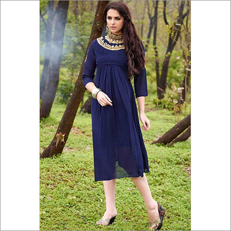 Blue Color Embroidery Kurti