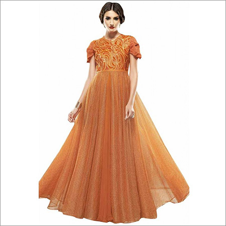 Orange Color Net Gown