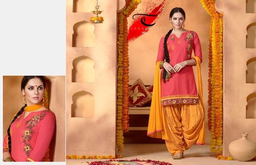 Peach & Yellow Buy Readymade Patiyala Suit Online