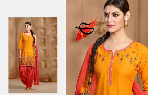 Yellow & Peach Shop Embroidered Readymade Suit Online