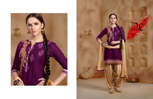 Purple & Cream Buy Embroidered Patiyala Salwar Kameez Online