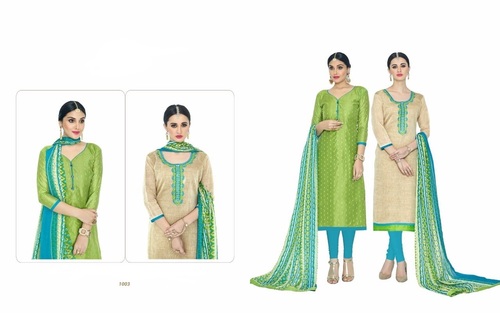 DESIGNER SALWAR SUIT - Cotton Top & Bottom, Nazneen + Chiffon Dupatta, Free Size up to 42" | Embroidered Work, Wedding & Festive Wear