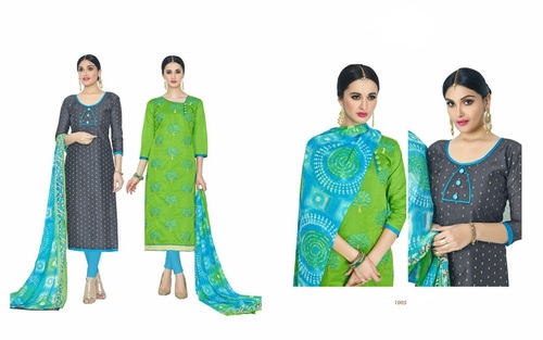 DESIGNER SALWAR SUIT - Cotton Top & Bottom, Nazneen Chiffon Dupatta, Free Size Up to 42" | Embroidery Work, Wedding & Party Wear
