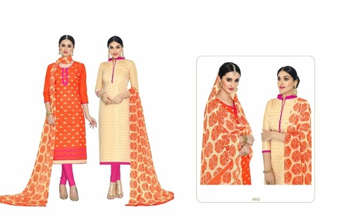 DESIGNER SALWAR SUIT - Cotton Top & Bottom, Nazneen Chiffon Dupatta, Free Size Up To 42" | Embroidery Work, Wedding & Party Wear, Dry Clean