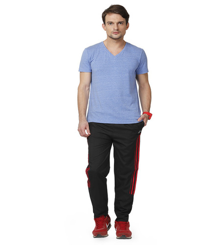 Black & Red Track Pant for Mens - NS Polyester with Inside Net, Plain Pattern , Single Pocket, Stylish Design in Black and Red Color
