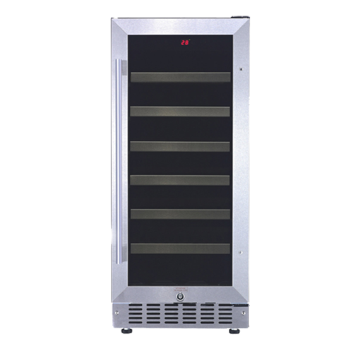 Wine Cooler 33 Bottles - Stainless Steel, 34x14.7x22.4 Inch, Black Cabinet | Electric Control, LED Display, 3 Layer Glass Door