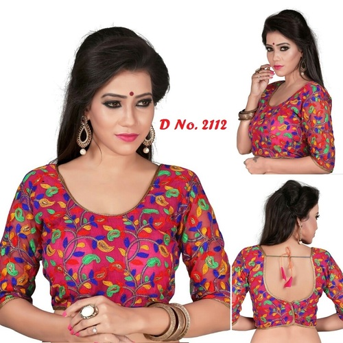 Pink Kachhi Embroidered Cotton Blouse