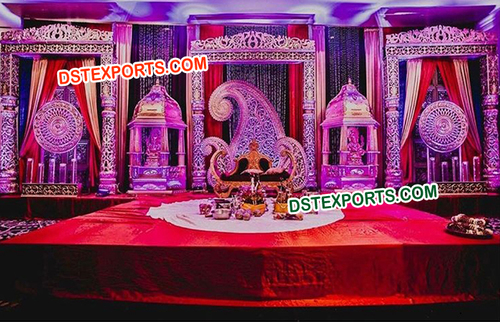 Traditional Rajwada Stage - Fiber Glass, Variable Size, Purple, LED Lights | Lightweight, Easy Assembly, Foldable, Elegant Design