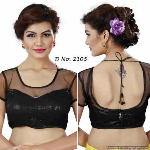 Kutchi Readymade Designer Blouse - Cotton Fabric, Short Sleeves , Plain Black Pattern , Embroidery & Printed Variations