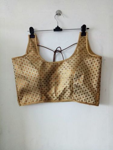 Ladies Brocket Blouse - Cotton Material, Sleeveless Design, Golden Printed Pattern | Elegant and Chic Fashion Statement
