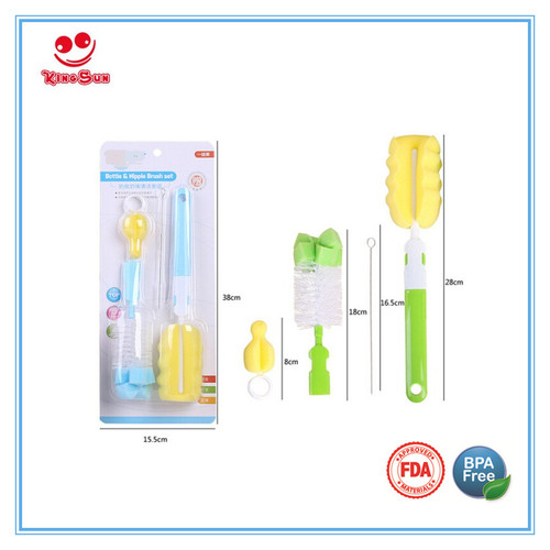 Customized 360 Degree Sponge Baby Feeding Bottle Brush Set