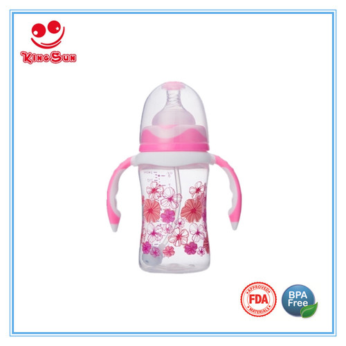 Transparent 180Ml Wide Neck Baby Nursing Bottle With Double Colors Handle