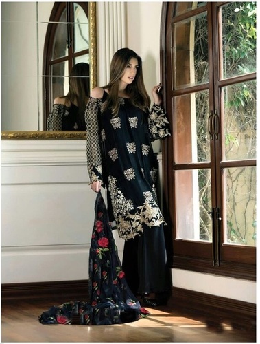 Fashion Designer Fancy Salwar Kameez Suit - Faux Georgette Santoon Nazmeen Embroidered | Breathable, Quick Dry, Full Sleeves, Washable, For All Seasons