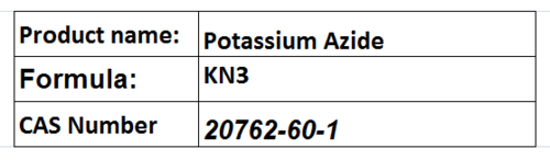 Potassium Azide - White Powder, KN3, CAS 20762-60-1 | Deicing Agent, Food Additive, 99% Purity