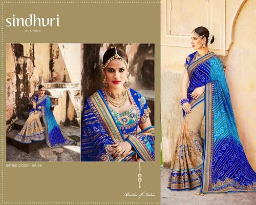 Shaded Blue & Cream Shop Heavy Work Lehariya Style Saree Online
