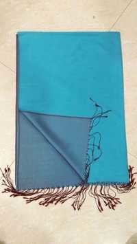 100% Silk Reversible Scarves - Long Sky Blue, Plain | Daily Use For Rainy, Spring, Summer, Winter