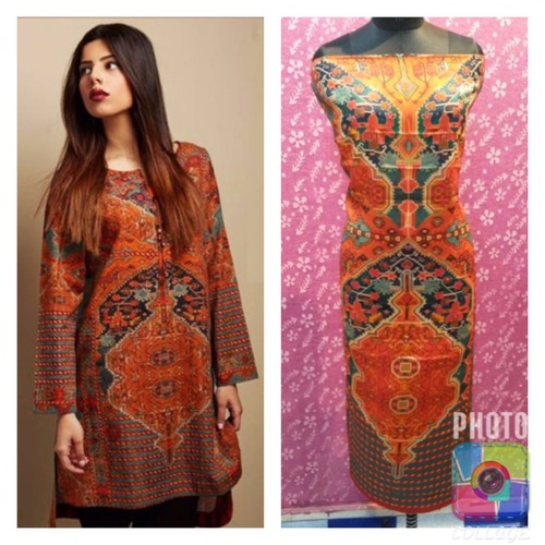 Pure Staple Pashmina - Pashmina, 5 Pcs Set, Orange | Soft Fabric, Printed Design, Comfortable Kurti