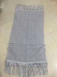 Grey Knitted Scarves With Suede Frings