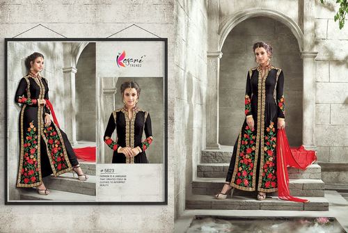 Georgette Suits - Georgette Top, Sanction Bottom, Black, Chiffon Georgette Dupatta | Embroidered Anarkali, Stylish Fit, Soft Fabric