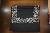 Merino Wool Scarf - Medium Length, Black With Calligraphy Border Embroidery | Ideal For Daily Use In Rainy, Spring, Summer, And Winter Seasons