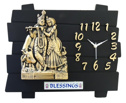 Elaborately Designed Wall Clock - Plastic Material, 12 Inches Diameter, Multi-Colored, Unique God Figurine Design | Ideal for Living Room or Bedroom, Hand Painted, Perfect for Corporate Gifting
