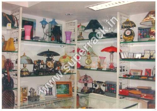 Gift And Grocery Rack - Wooden And Metal, 44 X 22.5 X 67.5 Cm | White Color, Suitable For Shopping Mall And Supermarket, Height Adjustable 5-7 Feet