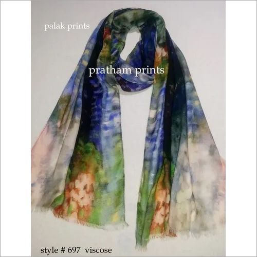 Blue Viscose Digital Printed Scarves