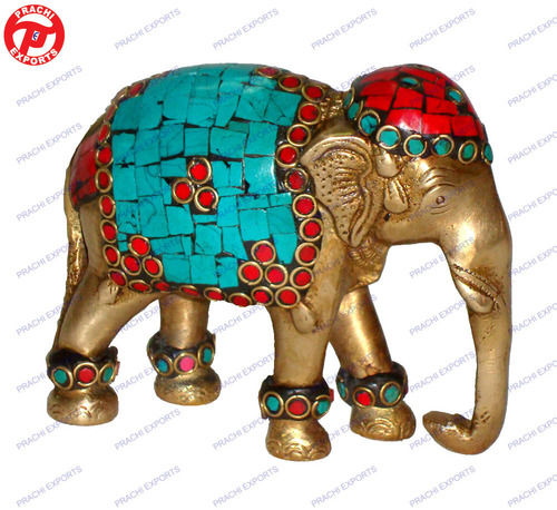 Golden And Sea Green And Red Elephant Trunk Down W/ Stone Work