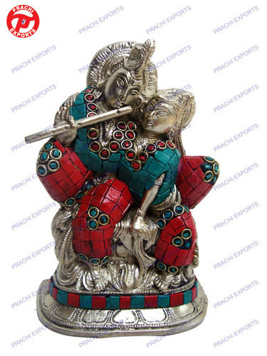 Radha Krishna Sitting In Loving Pose W/ Stone Work