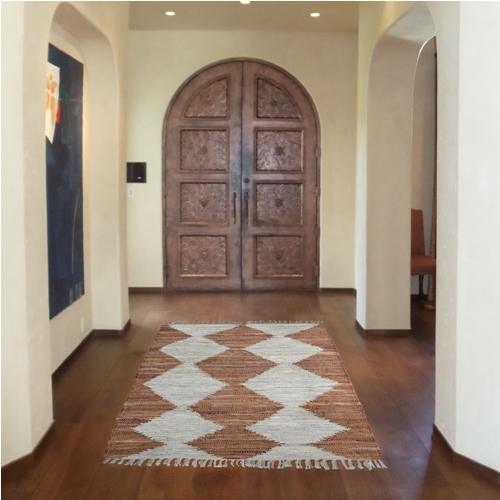 Leather Diamond Brown Area Rug