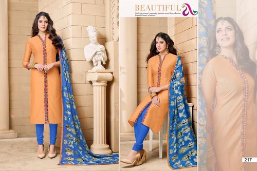 Fancy Salwar Suits - Chanderi Cotton Top 2.5 mts, Cotton Bottom 2.2 mts, Nazneem Print Dupatta 2.2 mts | Lightweight, Smooth Texture, Wrinkle Free, Comfortable Wear