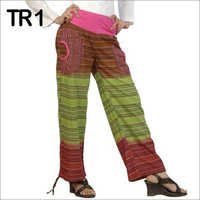 Cotton Trousers - Elastic Waist, Full Length, Loose Fit, Green | Lightweight, Comfortable Texture, Perfect Finish, Easily Washable