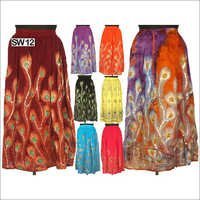 Cotton Skirts - Long A-line Style With Elastic Waist, Peacock Pattern | Wide Flare, High Tear Resistance, Smooth Texture, Easy To Wear