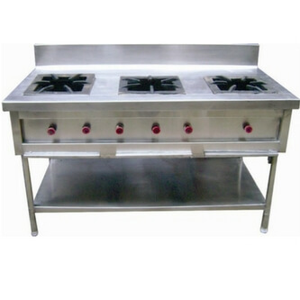 3 Range Commercial Gas Burner - Stainless Steel 202/304, 60x24x34 cm, Three Burners, Natural Gas