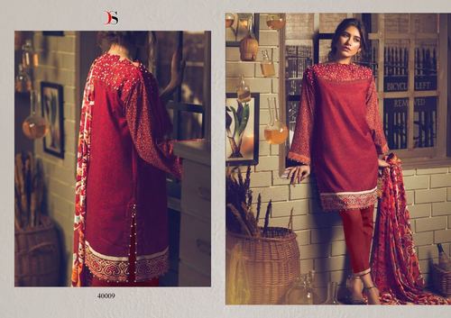 Ladies Fashion Suit - Glace Cotton Top, Semi Lawn Bottom 2.7 Mtr, Burgundy, Chiffon Dupatta | Lightweight, Smooth Texture, Wrinkle-Free, 9 Designs