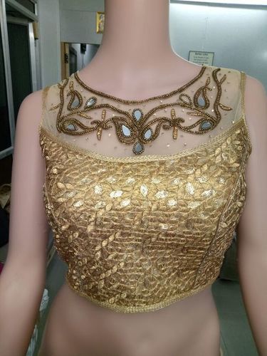 Ladies Blouse - Cotton, Sleeveless Design in Shimmering Golden Color | Printed Pattern for Stylish Elegance