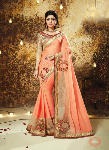 VENUS - Georgette Saree Set 18 Pcs, 5.5 Mtr Saree & 0.80 Mtr Blouse, Embroidered Zari Work, As Per Design Colors, Bollywood Style for All Seasons