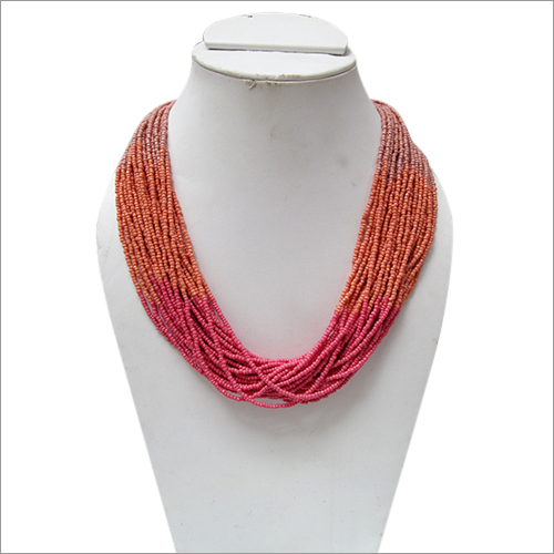 Multi Layer Pink Glass Seed Bead Necklace-1