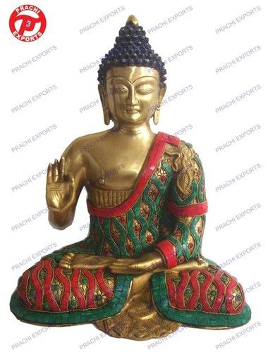 Buddha Sitting Carved B/Hand W/Stones Wi Re Beed